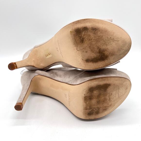 RENATTA JOP Suede Slingback Heels Womens 37 Taupe Gray Platform Stiletto Strap - Picture 7 of 13